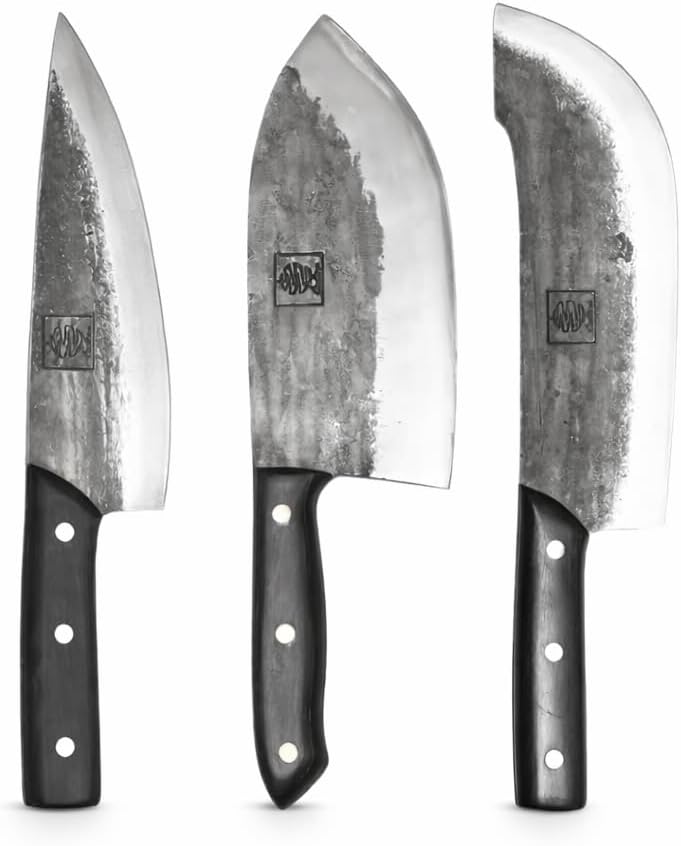 Daozi 8" Butcher Knife, Hand-Forged High-Carbon Cleaver | Heavy-duty meat cutting, slicing, chopping, brisket & BBQ. Full tang forged blade with ergonomic wood handle.