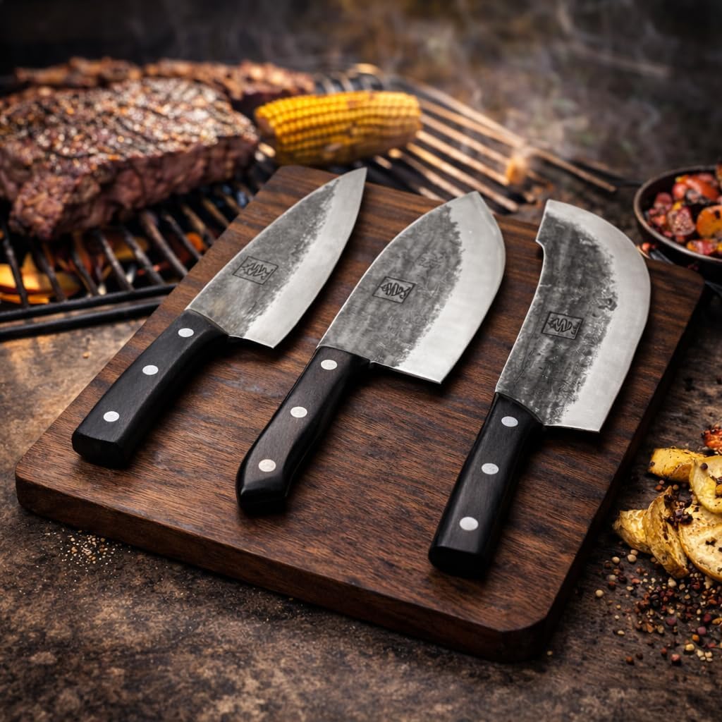 Daozi 8" Butcher Knife, Hand-Forged High-Carbon Cleaver | Heavy-duty meat cutting, slicing, chopping, brisket & BBQ. Full tang forged blade with ergonomic wood handle.