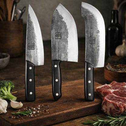 Daozi 8" Butcher Knife, Hand-Forged High-Carbon Cleaver | Heavy-duty meat cutting, slicing, chopping, brisket & BBQ. Full tang forged blade with ergonomic wood handle.