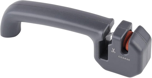 Pull-Through Knife Sharpener with 2 Stages - Coarse and Fine Sharpening Tool for Kitchen Knives, Scissors - Multi-Functional Manual Handheld with Non-Slip Base (Grey)