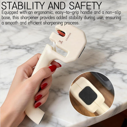 Pull-Through Knife Sharpener with 2 Stages - Coarse and Fine Sharpening Tool for Kitchen Knives, Scissors - Multi-Functional Manual Handheld with Non-Slip Base (Grey)