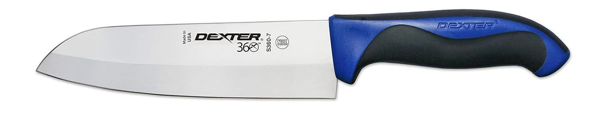 S360-7C-PCP Dexter 360 36004C Santoku Knife, 7" Stamped Straight Edge High Carbon Stain-Free Steel Blade, Blue Polypropylene Santoprene Handle, Chef Chopping Knife, NSF Certified
