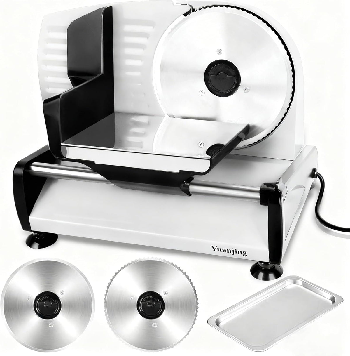 Meat Slicer 200W Electric Deli Food Slicer with 2 Removable 7.5" Stainless Steel Blade, Adjustable Thickness for Home Use, Child Lock Protection, Easy to Clean, Cuts Meat, Bread and Cheese