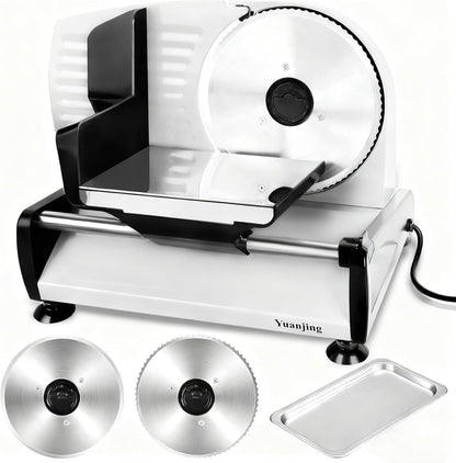Meat Slicer 200W Electric Deli Food Slicer with 2 Removable 7.5" Stainless Steel Blade, Adjustable Thickness for Home Use, Child Lock Protection, Easy to Clean, Cuts Meat, Bread and Cheese