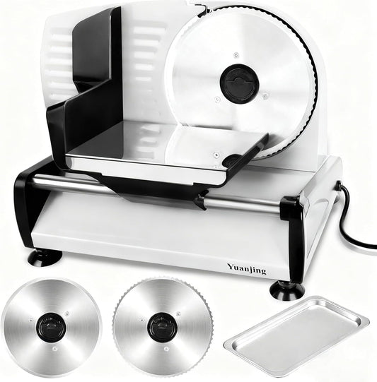 Meat Slicer 200W Electric Deli Food Slicer with 2 Removable 7.5" Stainless Steel Blade, Adjustable Thickness for Home Use, Child Lock Protection, Easy to Clean, Cuts Meat, Bread and Cheese