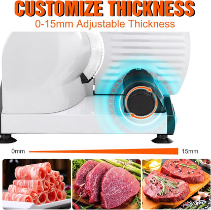 Meat Slicer 200W Electric Deli Food Slicer with 2 Removable 7.5" Stainless Steel Blade, Adjustable Thickness for Home Use, Child Lock Protection, Easy to Clean, Cuts Meat, Bread and Cheese