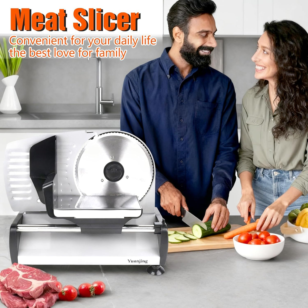 Meat Slicer 200W Electric Deli Food Slicer with 2 Removable 7.5" Stainless Steel Blade, Adjustable Thickness for Home Use, Child Lock Protection, Easy to Clean, Cuts Meat, Bread and Cheese
