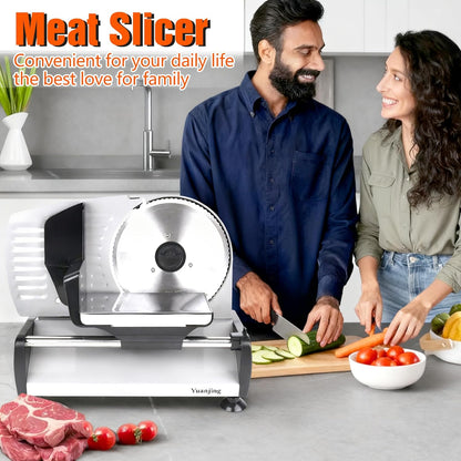Meat Slicer 200W Electric Deli Food Slicer with 2 Removable 7.5" Stainless Steel Blade, Adjustable Thickness for Home Use, Child Lock Protection, Easy to Clean, Cuts Meat, Bread and Cheese