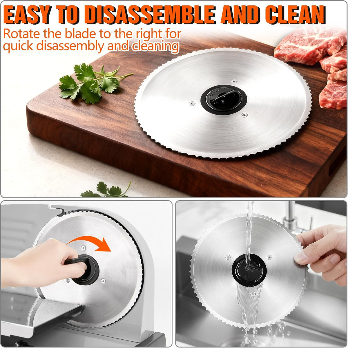 Meat Slicer 200W Electric Deli Food Slicer with 2 Removable 7.5" Stainless Steel Blade, Adjustable Thickness for Home Use, Child Lock Protection, Easy to Clean, Cuts Meat, Bread and Cheese