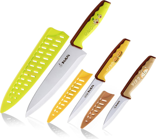 3PCS Kitchen Knives, Stainless Steel Knife Set With Sheath, 8 inch Chef, 4.5 inch Utility and 4 inch Paring Knife (Stylish Design)