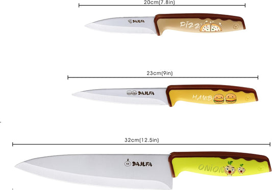 3PCS Kitchen Knives, Stainless Steel Knife Set With Sheath, 8 inch Chef, 4.5 inch Utility and 4 inch Paring Knife (Stylish Design)