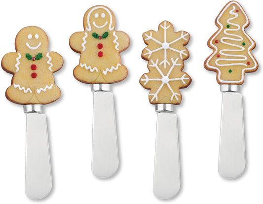 Sugar Cookie Themed Cheese Spreaders, Hand-Painted Resin Handles with Stainless Steel Blades for Spreading Cream Cheese, Butter, and Jam, Assorted Designs, Set of 4