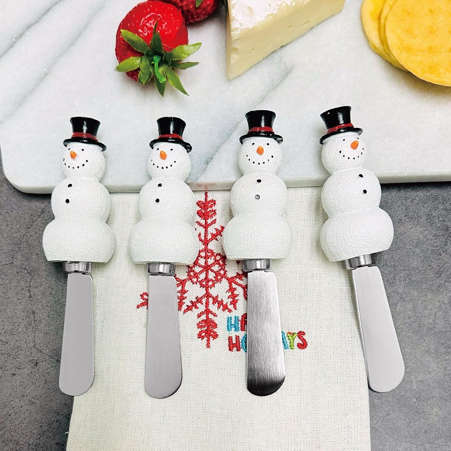 Sugar Cookie Themed Cheese Spreaders, Hand-Painted Resin Handles with Stainless Steel Blades for Spreading Cream Cheese, Butter, and Jam, Assorted Designs, Set of 4