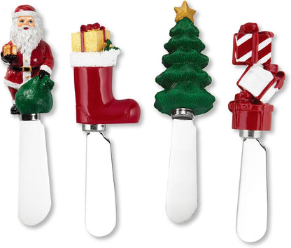Sugar Cookie Themed Cheese Spreaders, Hand-Painted Resin Handles with Stainless Steel Blades for Spreading Cream Cheese, Butter, and Jam, Assorted Designs, Set of 4
