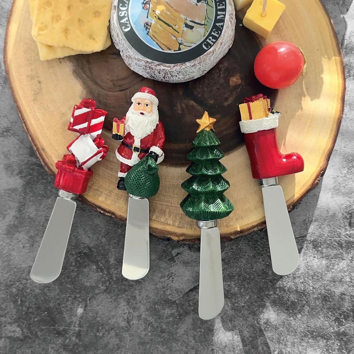 Sugar Cookie Themed Cheese Spreaders, Hand-Painted Resin Handles with Stainless Steel Blades for Spreading Cream Cheese, Butter, and Jam, Assorted Designs, Set of 4