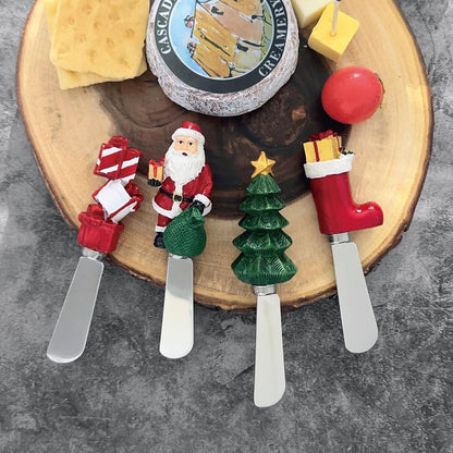 Sugar Cookie Themed Cheese Spreaders, Hand-Painted Resin Handles with Stainless Steel Blades for Spreading Cream Cheese, Butter, and Jam, Assorted Designs, Set of 4