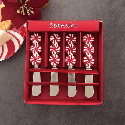 Sugar Cookie Themed Cheese Spreaders, Hand-Painted Resin Handles with Stainless Steel Blades for Spreading Cream Cheese, Butter, and Jam, Assorted Designs, Set of 4