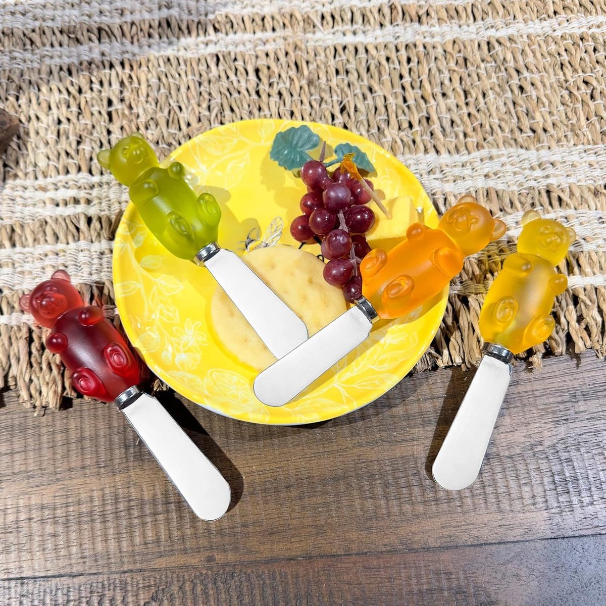 Sugar Cookie Themed Cheese Spreaders, Hand-Painted Resin Handles with Stainless Steel Blades for Spreading Cream Cheese, Butter, and Jam, Assorted Designs, Set of 4