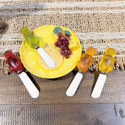 Sugar Cookie Themed Cheese Spreaders, Hand-Painted Resin Handles with Stainless Steel Blades for Spreading Cream Cheese, Butter, and Jam, Assorted Designs, Set of 4