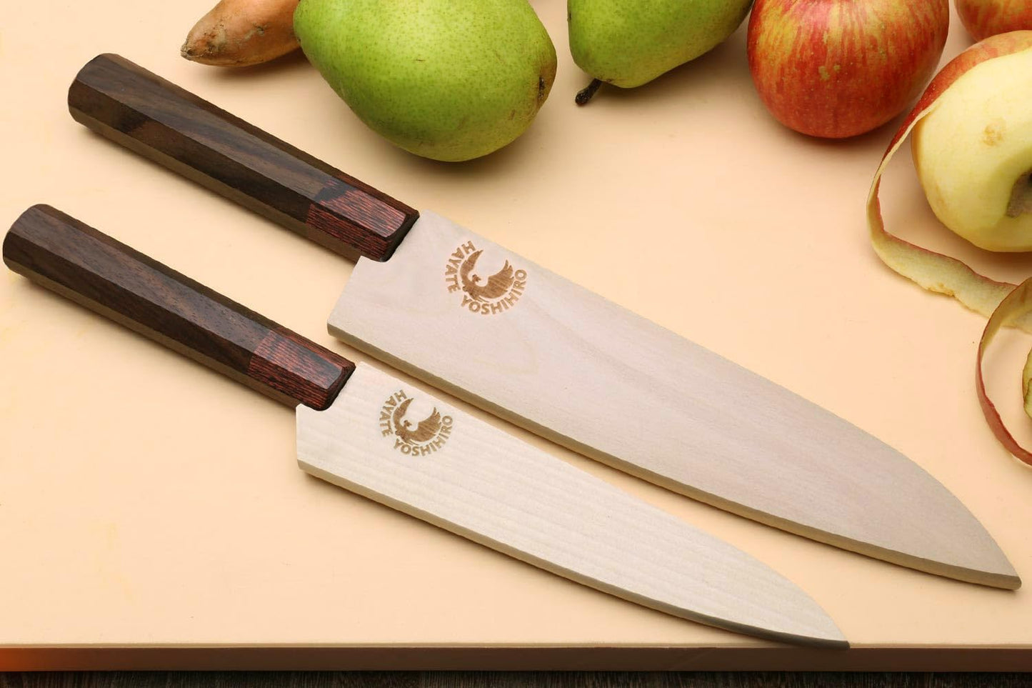 Yoshihiro 46 Layers Hammered Damascus Gyuto Chef Knife and Petty Utility Knife SET (Gyuto 8.25'' (210mm) & Petty 6'' (150mm), Rosewood Handle)