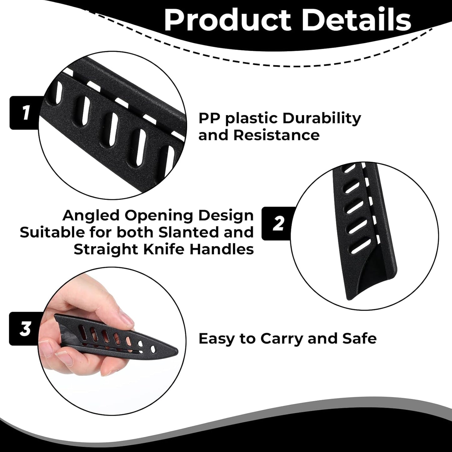 3 Pcs Safety Sleeves, 3 x 3.5 Inch Knife Sheath Blade Protector, Knife Cover, Plastic Knives Guards for Kitchen, Black Kitchen Knives Protector Sleeve