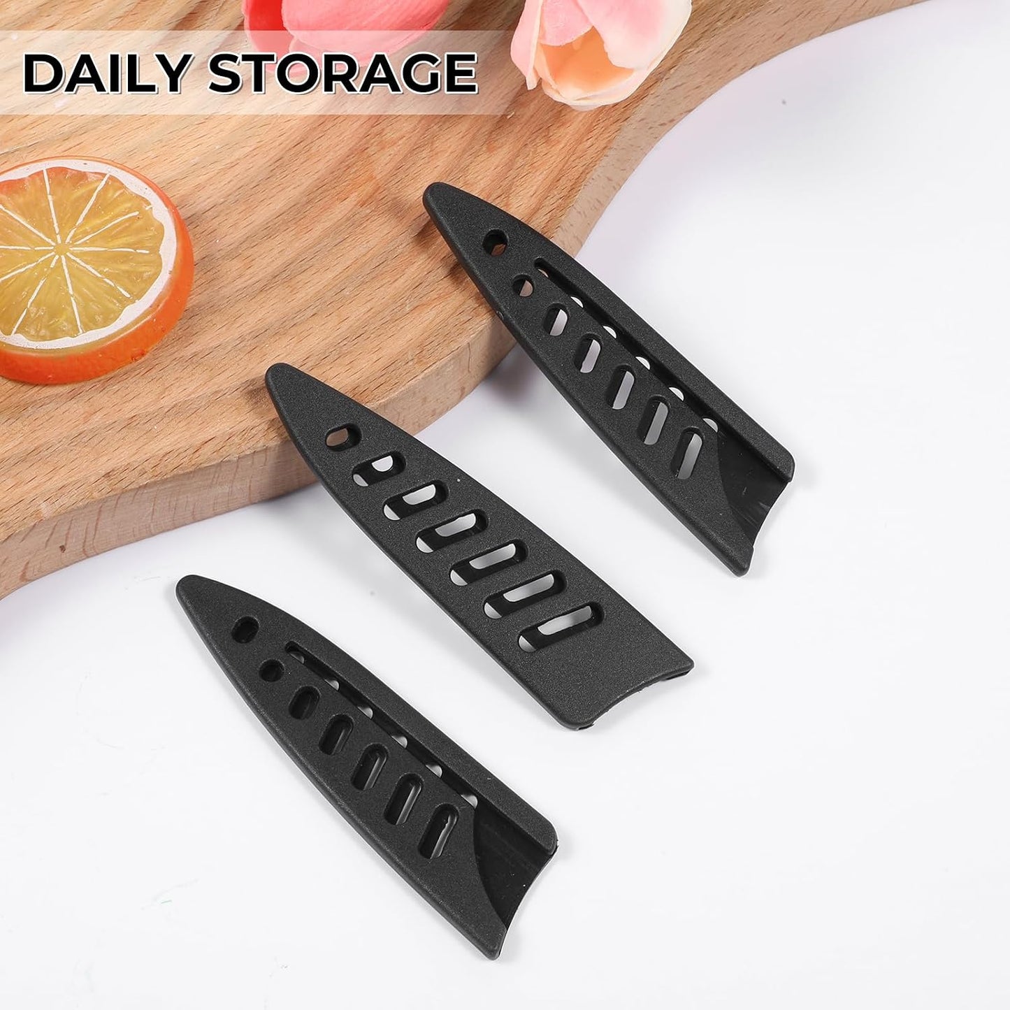 3 Pcs Safety Sleeves, 3 x 3.5 Inch Knife Sheath Blade Protector, Knife Cover, Plastic Knives Guards for Kitchen, Black Kitchen Knives Protector Sleeve