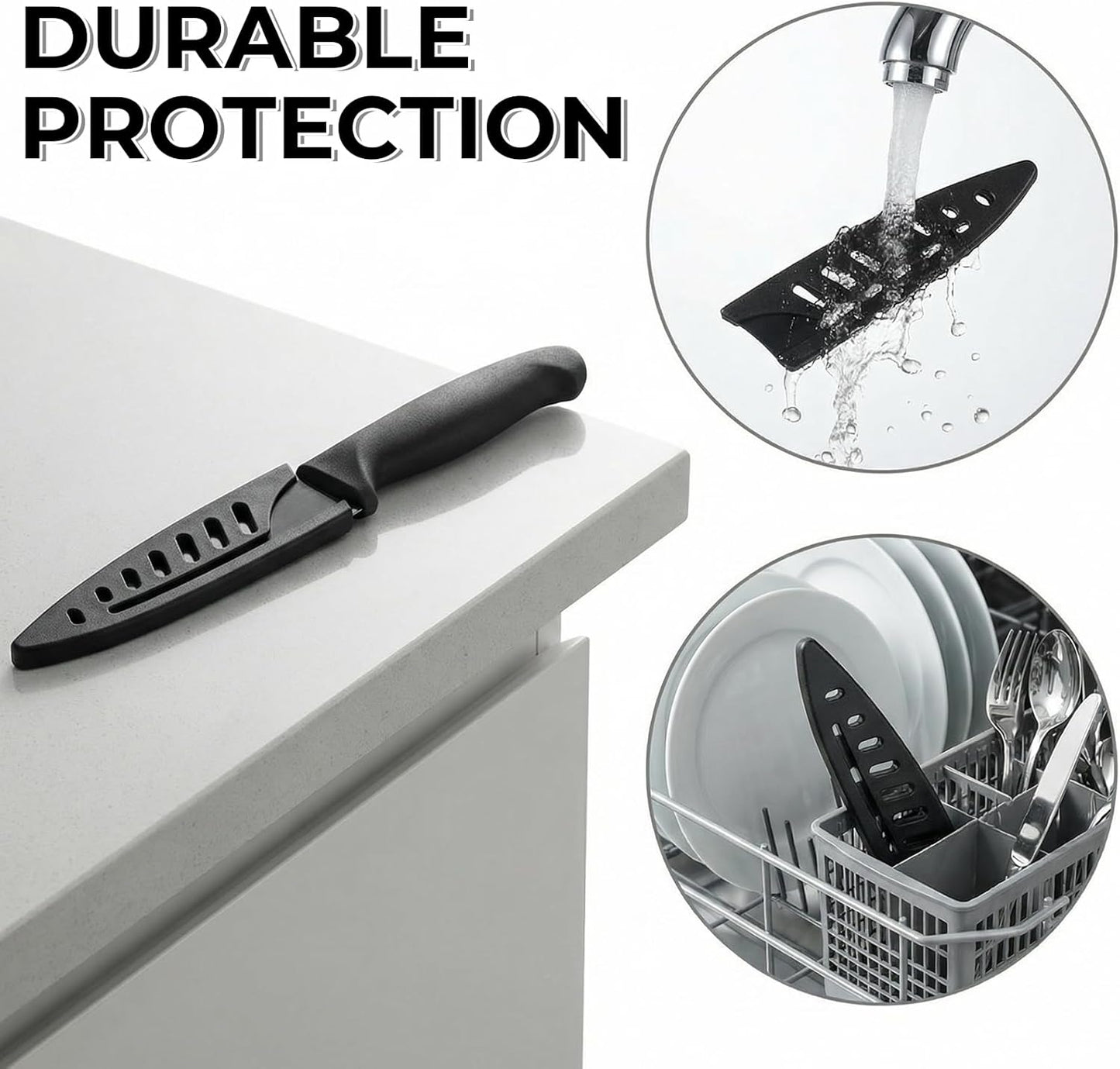3 Pcs Safety Sleeves, 3 x 3.5 Inch Knife Sheath Blade Protector, Knife Cover, Plastic Knives Guards for Kitchen, Black Kitchen Knives Protector Sleeve