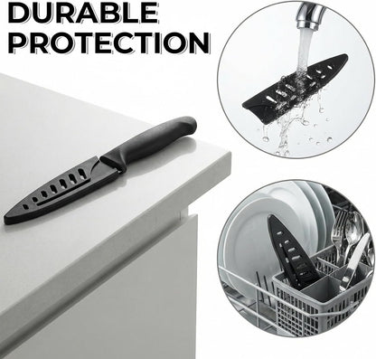 3 Pcs Safety Sleeves, 3 x 3.5 Inch Knife Sheath Blade Protector, Knife Cover, Plastic Knives Guards for Kitchen, Black Kitchen Knives Protector Sleeve