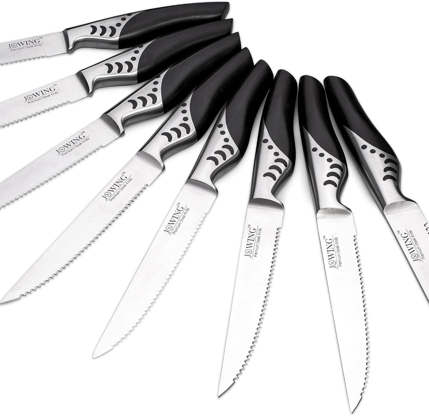 Steak Knives Set of 8, Serrated German Steel, Pakkawood Handles | 4.7-inch Serrated High-carbon Stainless Steel Blades, Full Tang, Comfortable Grips