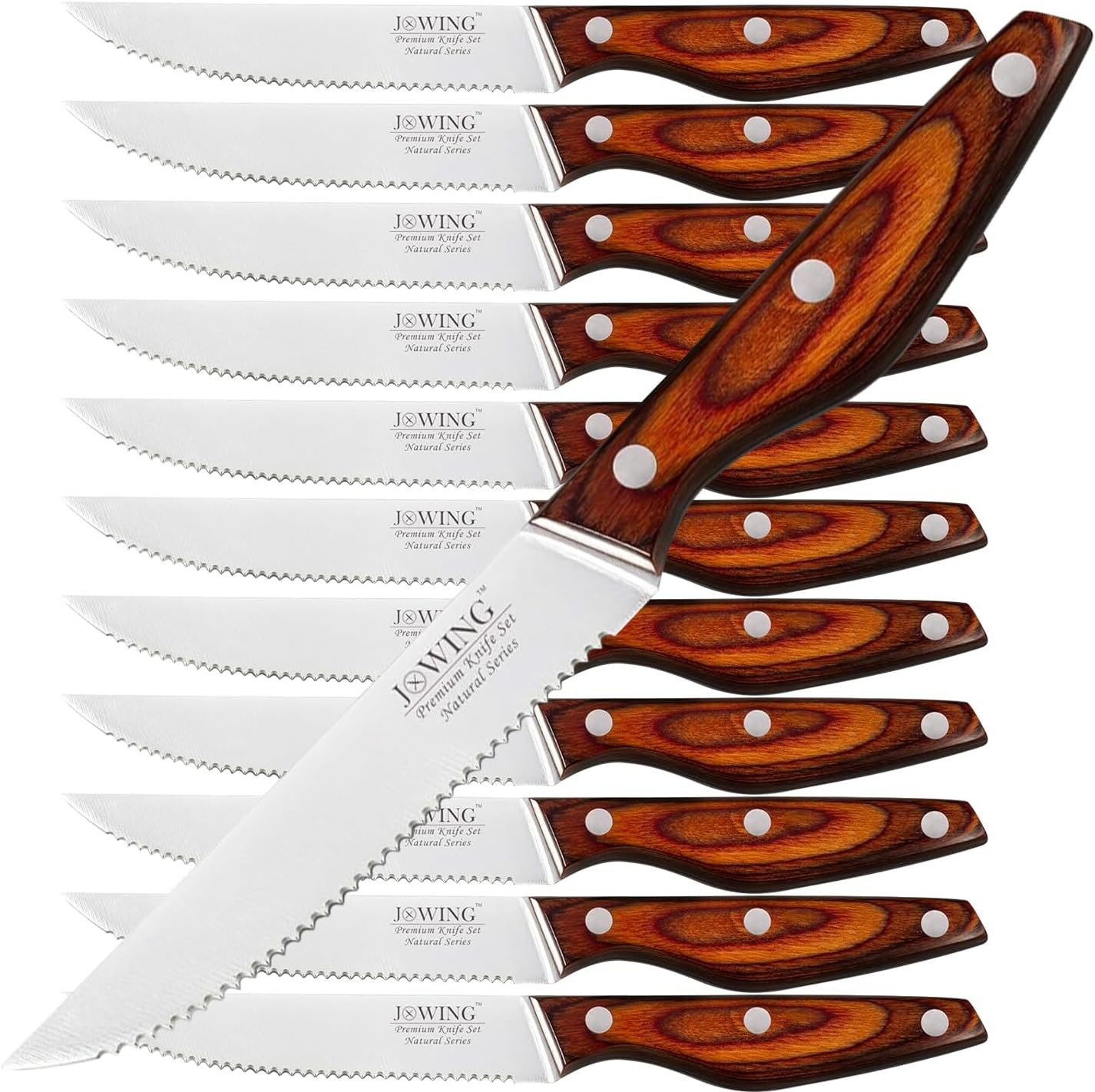 Steak Knives Set of 8, Serrated German Steel, Pakkawood Handles | 4.7-inch Serrated High-carbon Stainless Steel Blades, Full Tang, Comfortable Grips