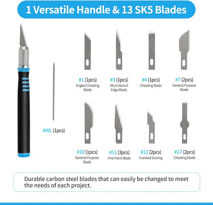 Precision Hobby Knife Set with 13 Blades - Craft and Exacto Knife Set for Art, Scrapbooking, Architecture Modeling, Crafting, Stenciling, Scoring - Versatile Art Knife Tool (Blue)