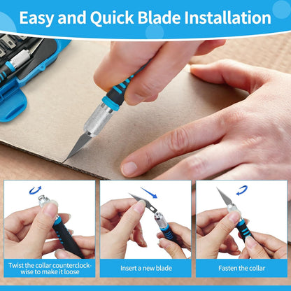 Precision Hobby Knife Set with 13 Blades - Craft and Exacto Knife Set for Art, Scrapbooking, Architecture Modeling, Crafting, Stenciling, Scoring - Versatile Art Knife Tool (Blue)