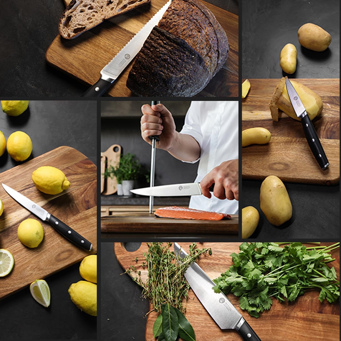 Chef Knife Set with Bag, Knife Roll Set with 5 Professional Quality Kitchen Knives for Precision Home Cooking, High Carbon Stainless Steel Blades & Triple Riveted Handles