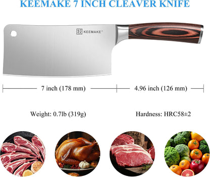 Meat Cleaver Knife 7 Inch Ultra Sharp 58+ HRC Butcher Knife