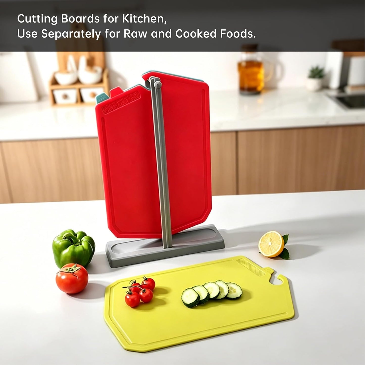 Plastic Cutting Boards for Kitchen 3-Pack, Cutting Boards with Hanging Handles & Juice Grooves, Apartment Essentials for Daily Meal Prep, Red Blue Green Set