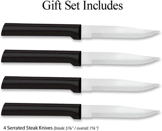 Cutlery Four Serrated Steak Knives ProPack (DG24S), Black Handle | 4-Piece Knife Set, Stainless Steel Blades, Black Resin Handle