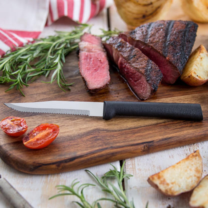 Cutlery Four Serrated Steak Knives ProPack (DG24S), Black Handle | 4-Piece Knife Set, Stainless Steel Blades, Black Resin Handle