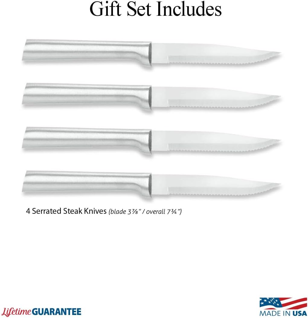 Cutlery Four Serrated Steak Knives ProPack (DG24S), Black Handle | 4-Piece Knife Set, Stainless Steel Blades, Black Resin Handle
