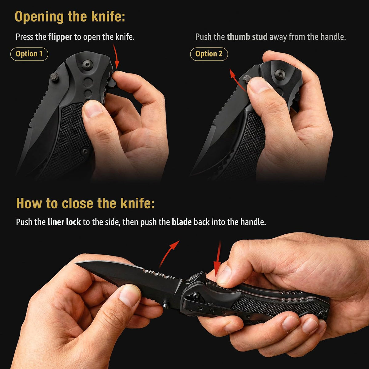 Legal Pocket Knife with 2.95” Serrated Blade, Glass Breaker, Seat Belt Cutter - EDC Sharp Folding Knives with Portable Clip - Small Tool for Tactical Camping Survival Hiking - Gifts for Men, Women