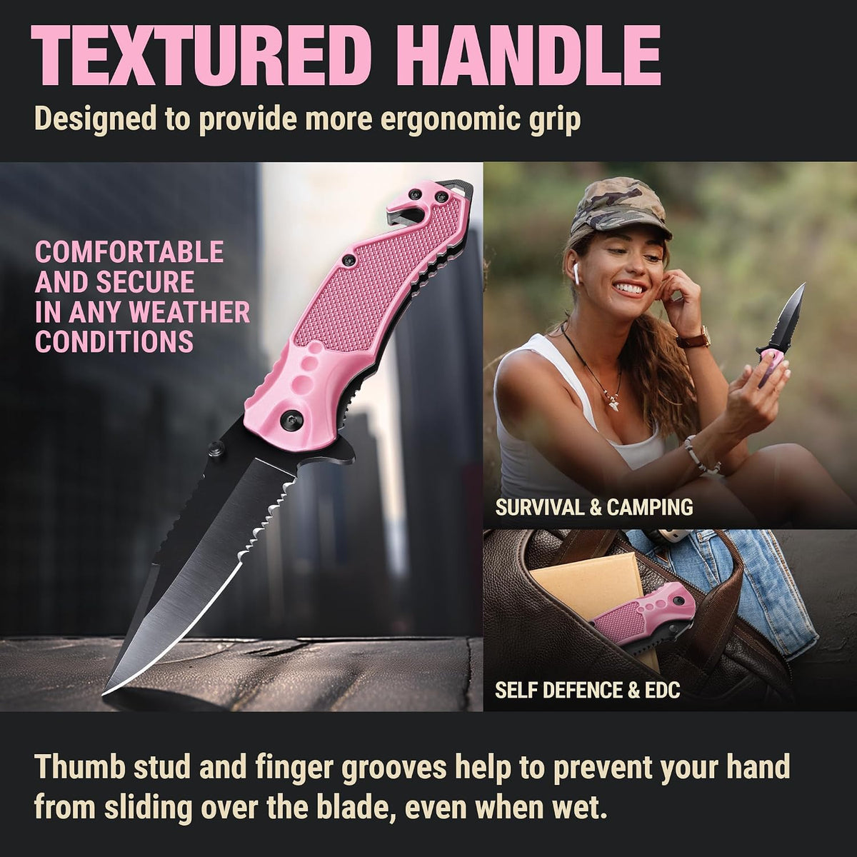 Legal Pocket Knife with 2.95” Serrated Blade, Glass Breaker, Seat Belt Cutter - EDC Sharp Folding Knives with Portable Clip - Small Tool for Tactical Camping Survival Hiking - Gifts for Men, Women