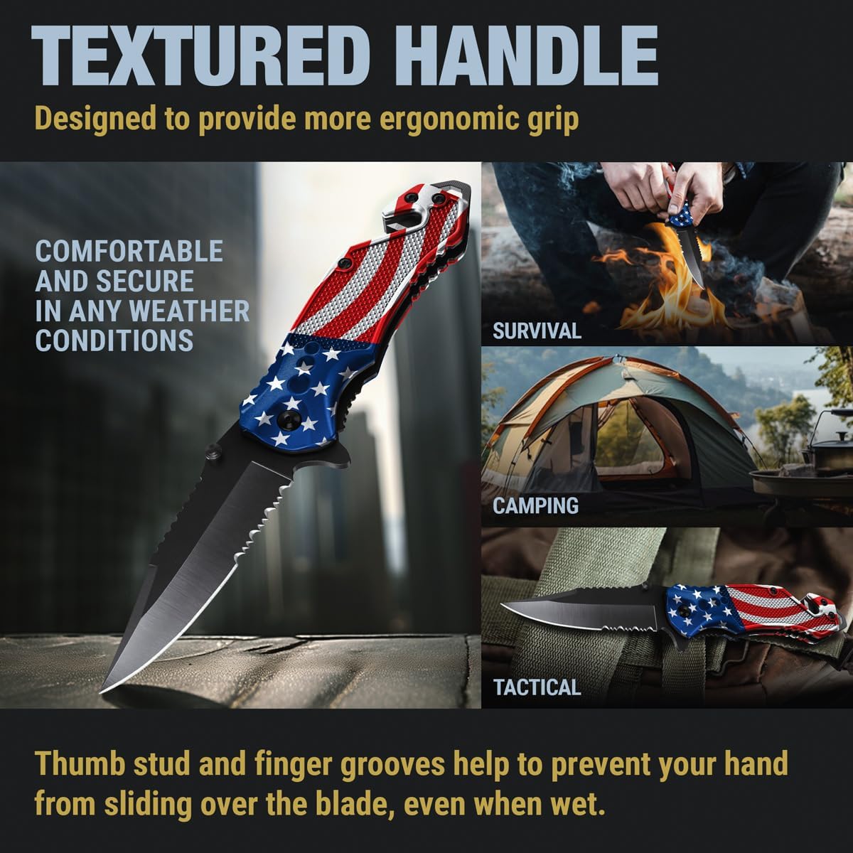 Legal Pocket Knife with 2.95” Serrated Blade, Glass Breaker, Seat Belt Cutter - EDC Sharp Folding Knives with Portable Clip - Small Tool for Tactical Camping Survival Hiking - Gifts for Men, Women