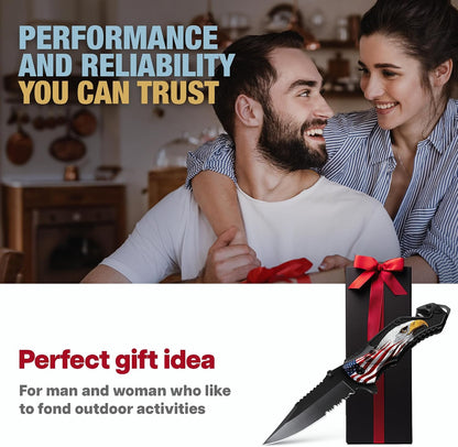 Legal Pocket Knife with 2.95” Serrated Blade, Glass Breaker, Seat Belt Cutter - EDC Sharp Folding Knives with Portable Clip - Small Tool for Tactical Camping Survival Hiking - Gifts for Men, Women
