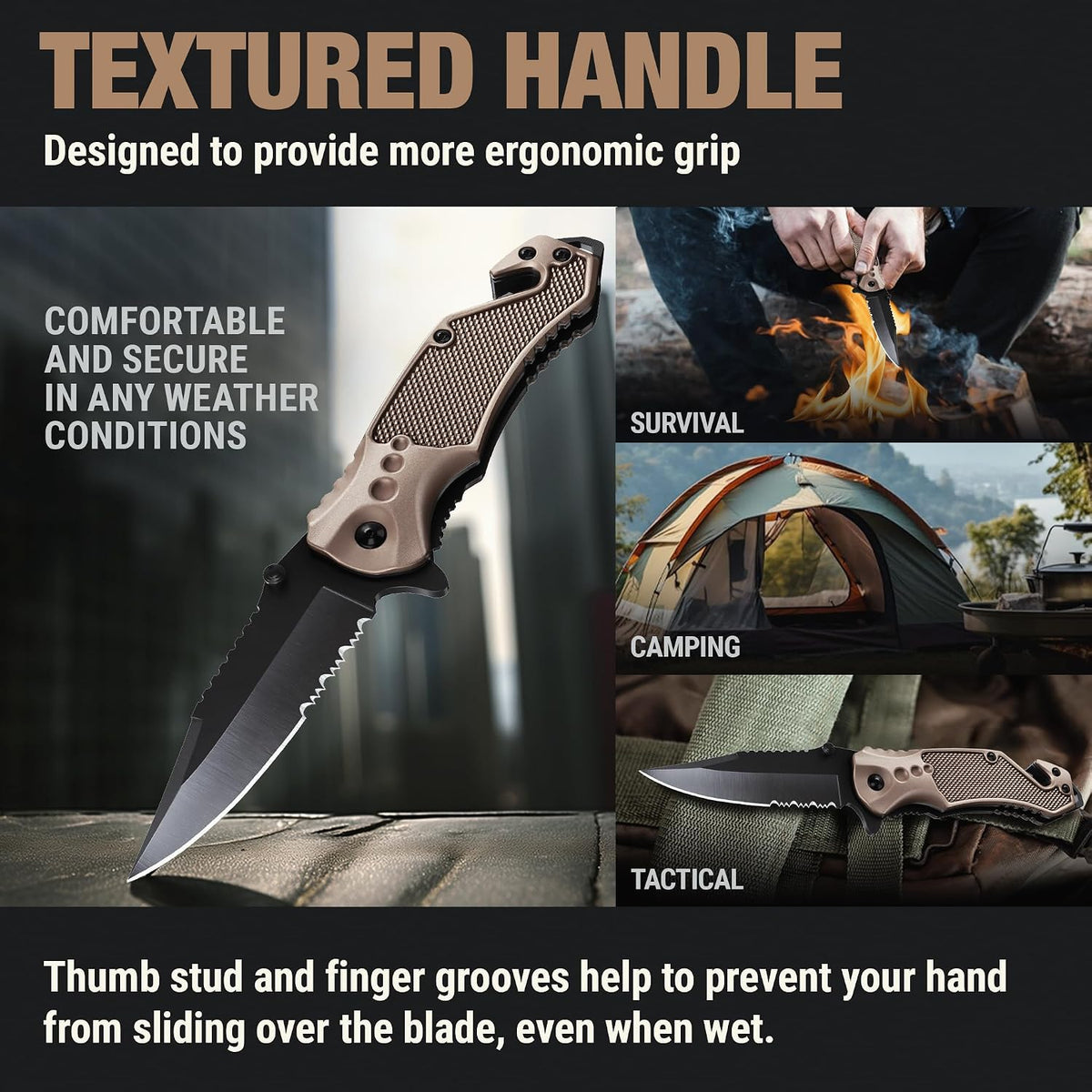 Legal Pocket Knife with 2.95” Serrated Blade, Glass Breaker, Seat Belt Cutter - EDC Sharp Folding Knives with Portable Clip - Small Tool for Tactical Camping Survival Hiking - Gifts for Men, Women