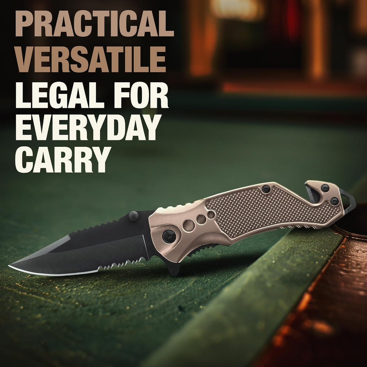 Legal Pocket Knife with 2.95” Serrated Blade, Glass Breaker, Seat Belt Cutter - EDC Sharp Folding Knives with Portable Clip - Small Tool for Tactical Camping Survival Hiking - Gifts for Men, Women