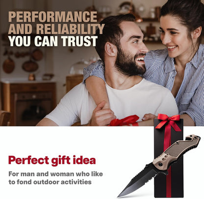 Legal Pocket Knife with 2.95” Serrated Blade, Glass Breaker, Seat Belt Cutter - EDC Sharp Folding Knives with Portable Clip - Small Tool for Tactical Camping Survival Hiking - Gifts for Men, Women
