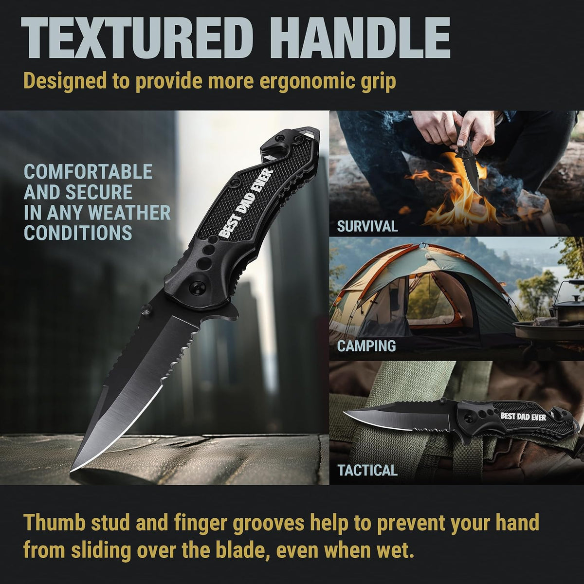 Legal Pocket Knife with 2.95” Serrated Blade, Glass Breaker, Seat Belt Cutter - EDC Sharp Folding Knives with Portable Clip - Small Tool for Tactical Camping Survival Hiking - Gifts for Men, Women