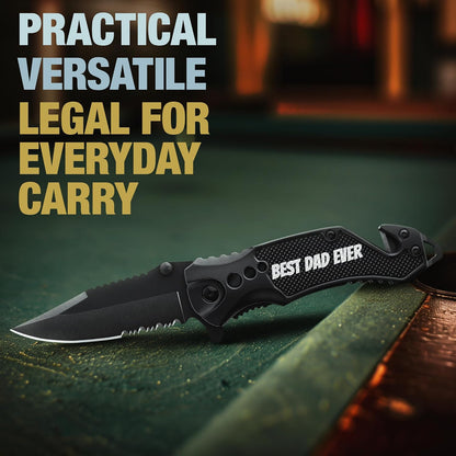 Legal Pocket Knife with 2.95” Serrated Blade, Glass Breaker, Seat Belt Cutter - EDC Sharp Folding Knives with Portable Clip - Small Tool for Tactical Camping Survival Hiking - Gifts for Men, Women