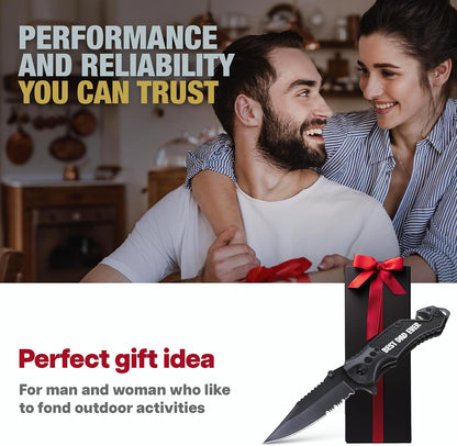 Legal Pocket Knife with 2.95” Serrated Blade, Glass Breaker, Seat Belt Cutter - EDC Sharp Folding Knives with Portable Clip - Small Tool for Tactical Camping Survival Hiking - Gifts for Men, Women