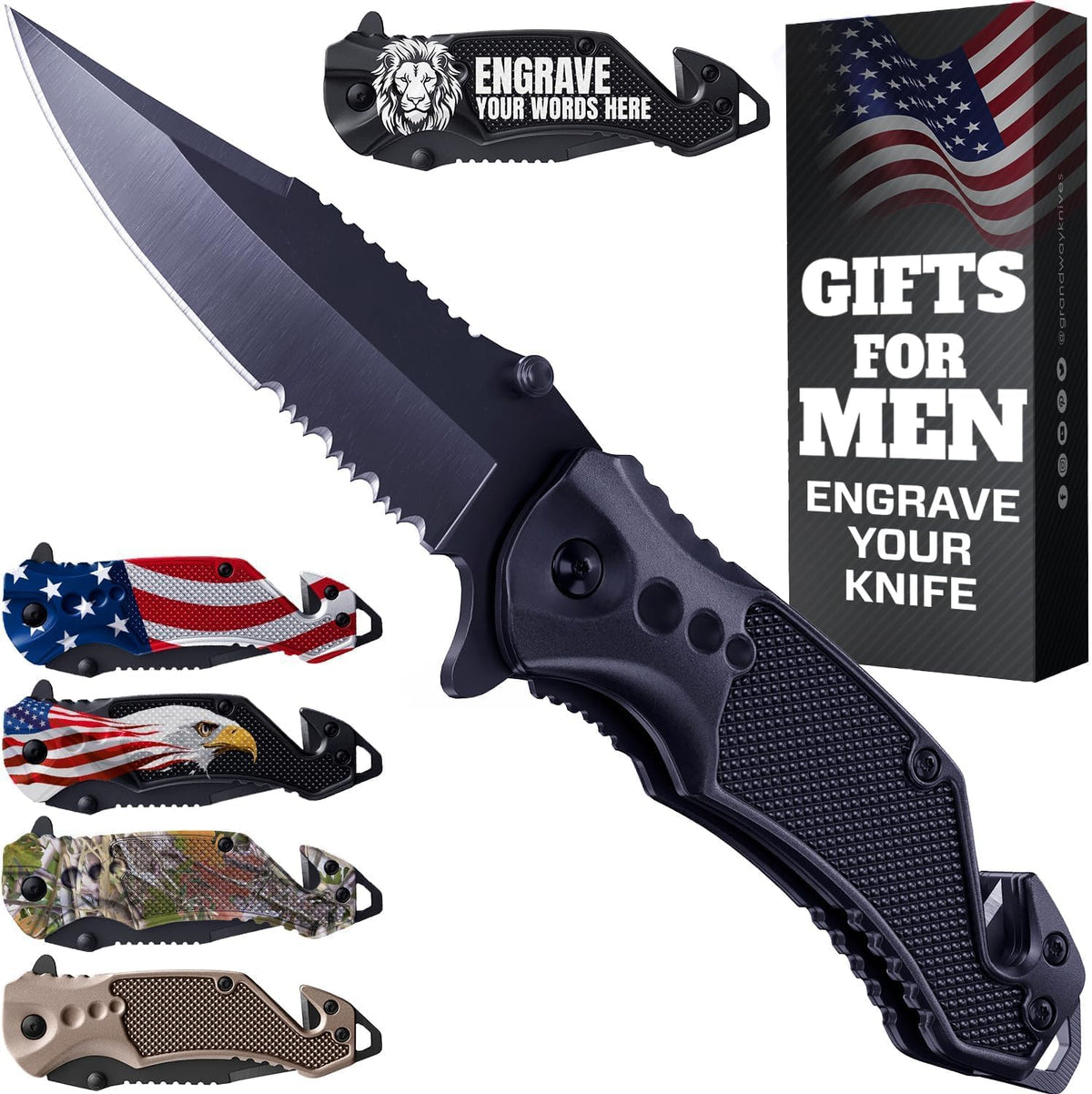 Legal Pocket Knife with 2.95” Serrated Blade, Glass Breaker, Seat Belt Cutter - EDC Sharp Folding Knives with Portable Clip - Small Tool for Tactical Camping Survival Hiking - Gifts for Men, Women
