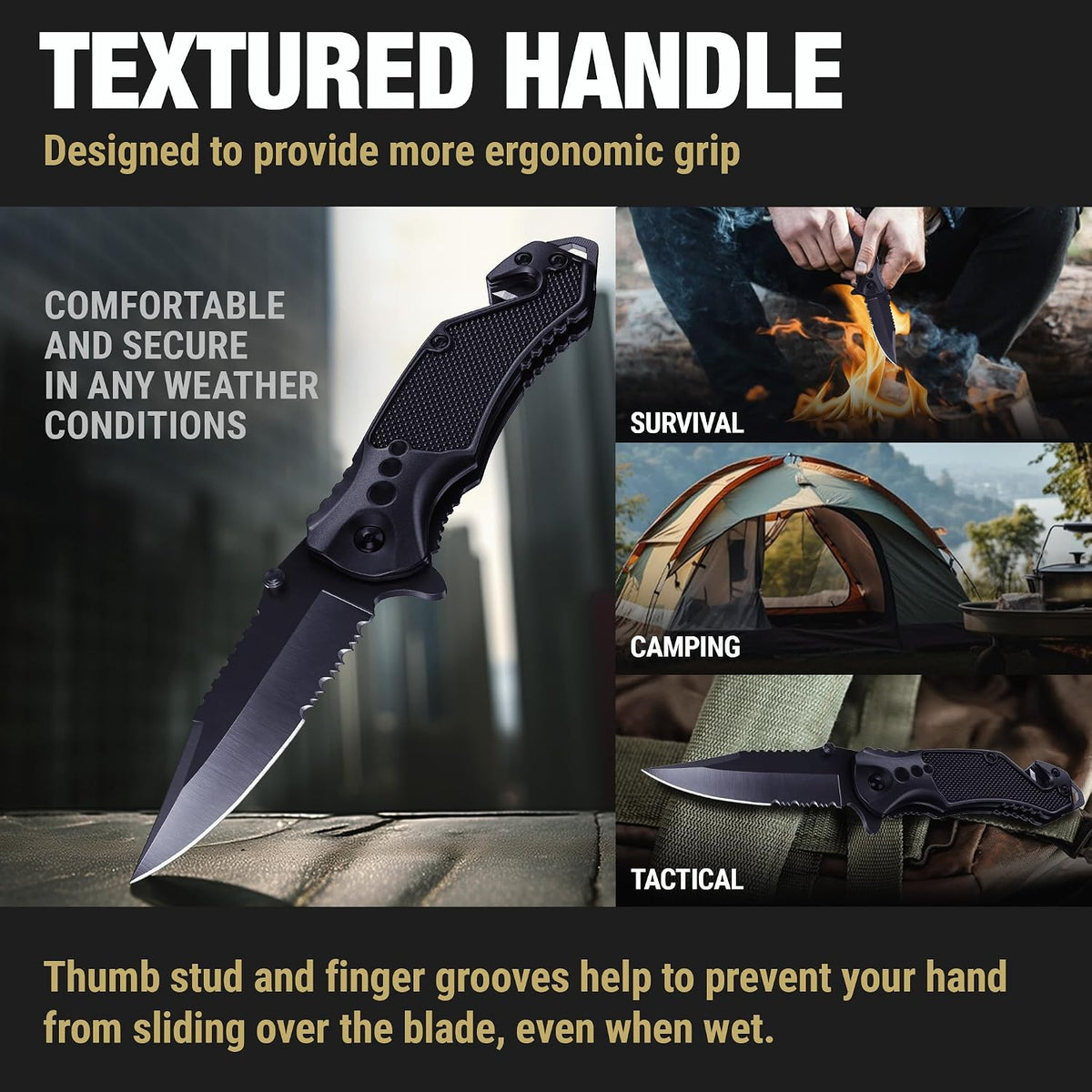 Legal Pocket Knife with 2.95” Serrated Blade, Glass Breaker, Seat Belt Cutter - EDC Sharp Folding Knives with Portable Clip - Small Tool for Tactical Camping Survival Hiking - Gifts for Men, Women